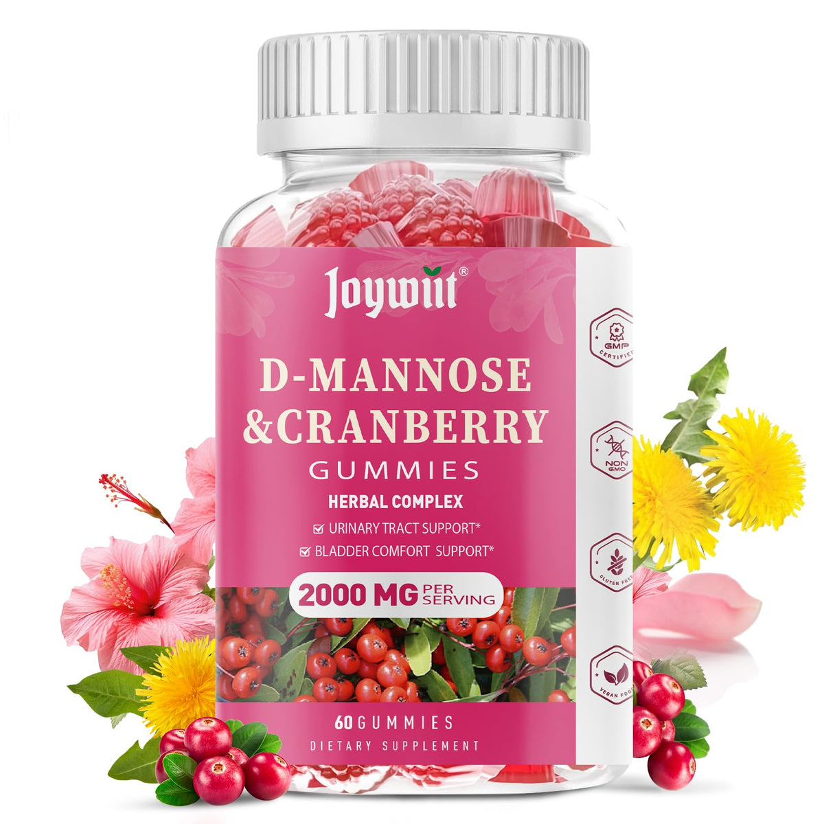 Joywiit D-Mannose Gummies bottle front for convenient urinary health support.