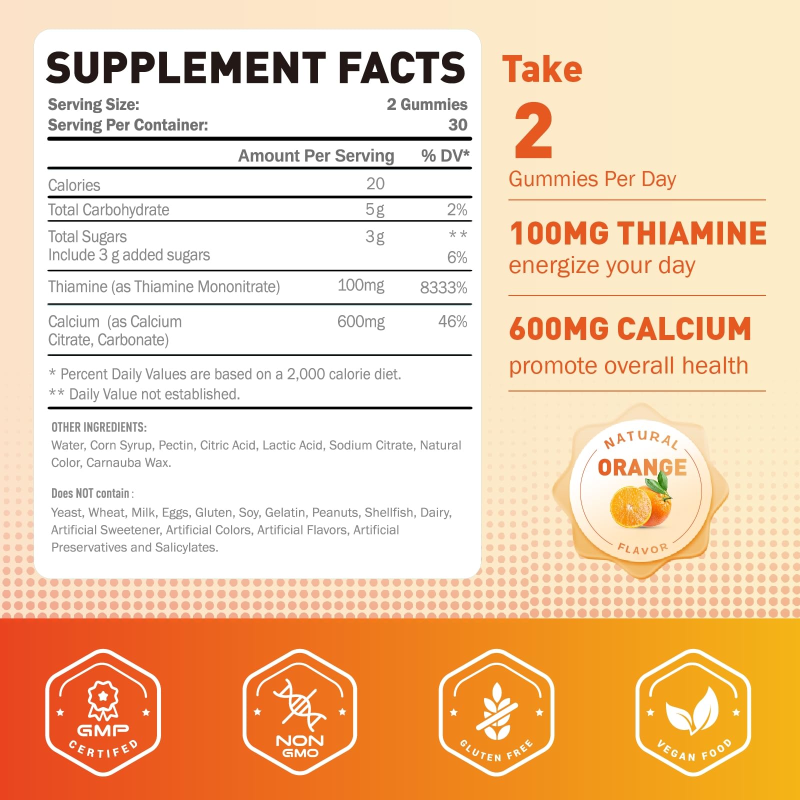 Joywiit B1 gummies highlighting calcium and thiamine ingredients