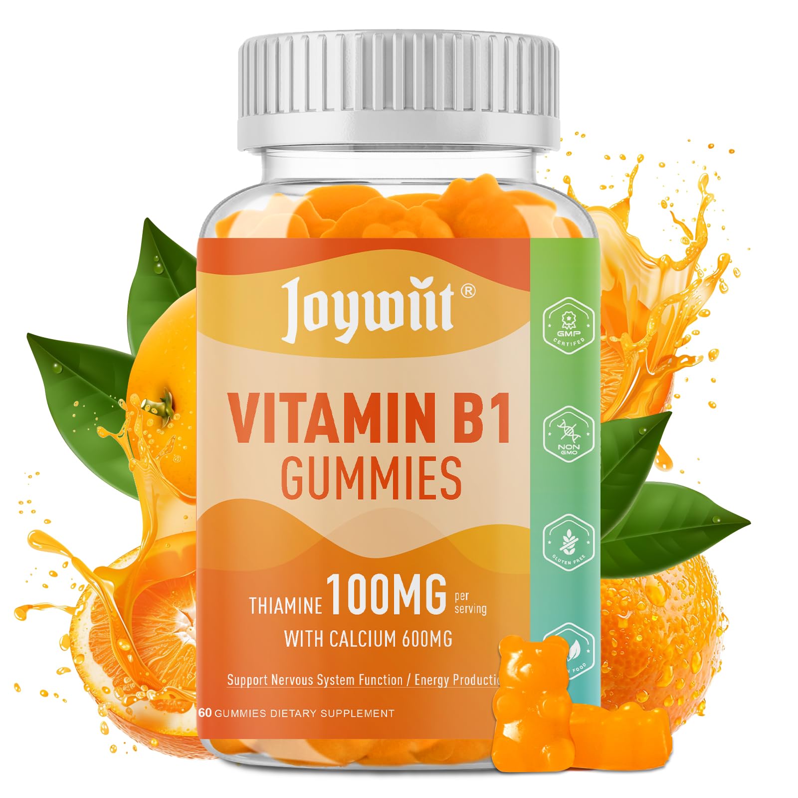 Joywiit Vitamin B1 Gummies orange bottle for easy energy support
