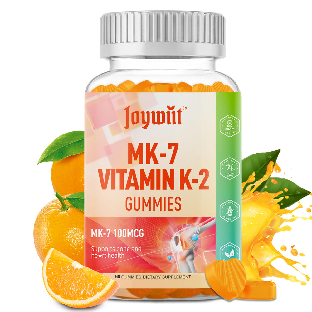 Joywiit Vitamin K2 MK-7 Gummies bottle with 100mcg, convenient daily bone support.