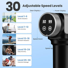 JQX Massage Gun with 30-speed settings for customizable intensity.