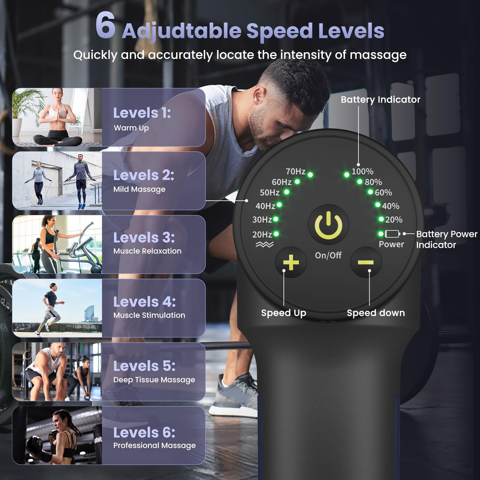 JQX massager with nine attachments for customizable deep tissue work