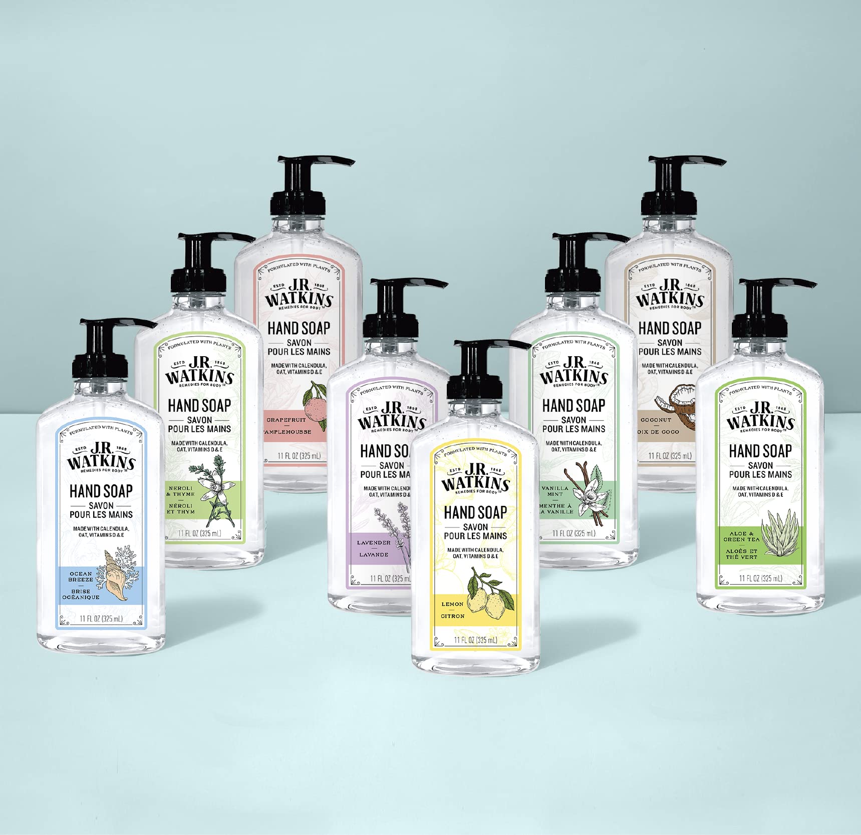 J.R. Watkins Naturals Lemon Hand Soap beside towel ready for everyday use