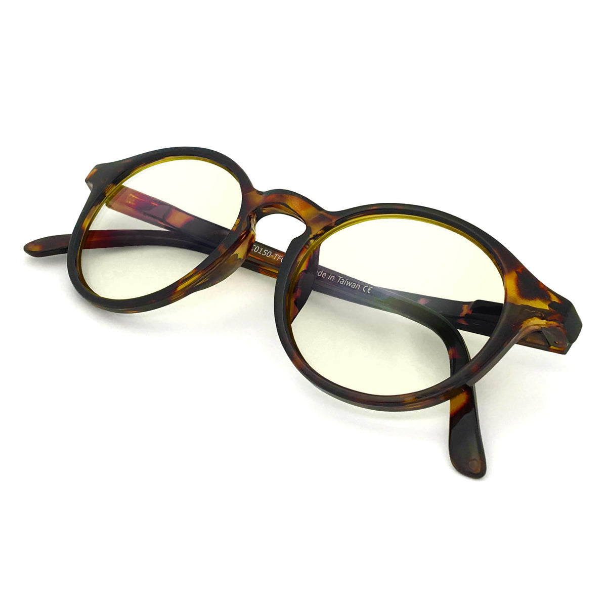J+S Mana round tortoise frame blue-light glasses reduce eye strain during screen work.