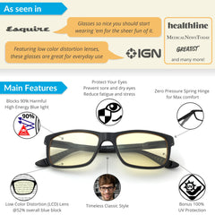 J+S Haka blue light glasses front view classic rectangle black frame