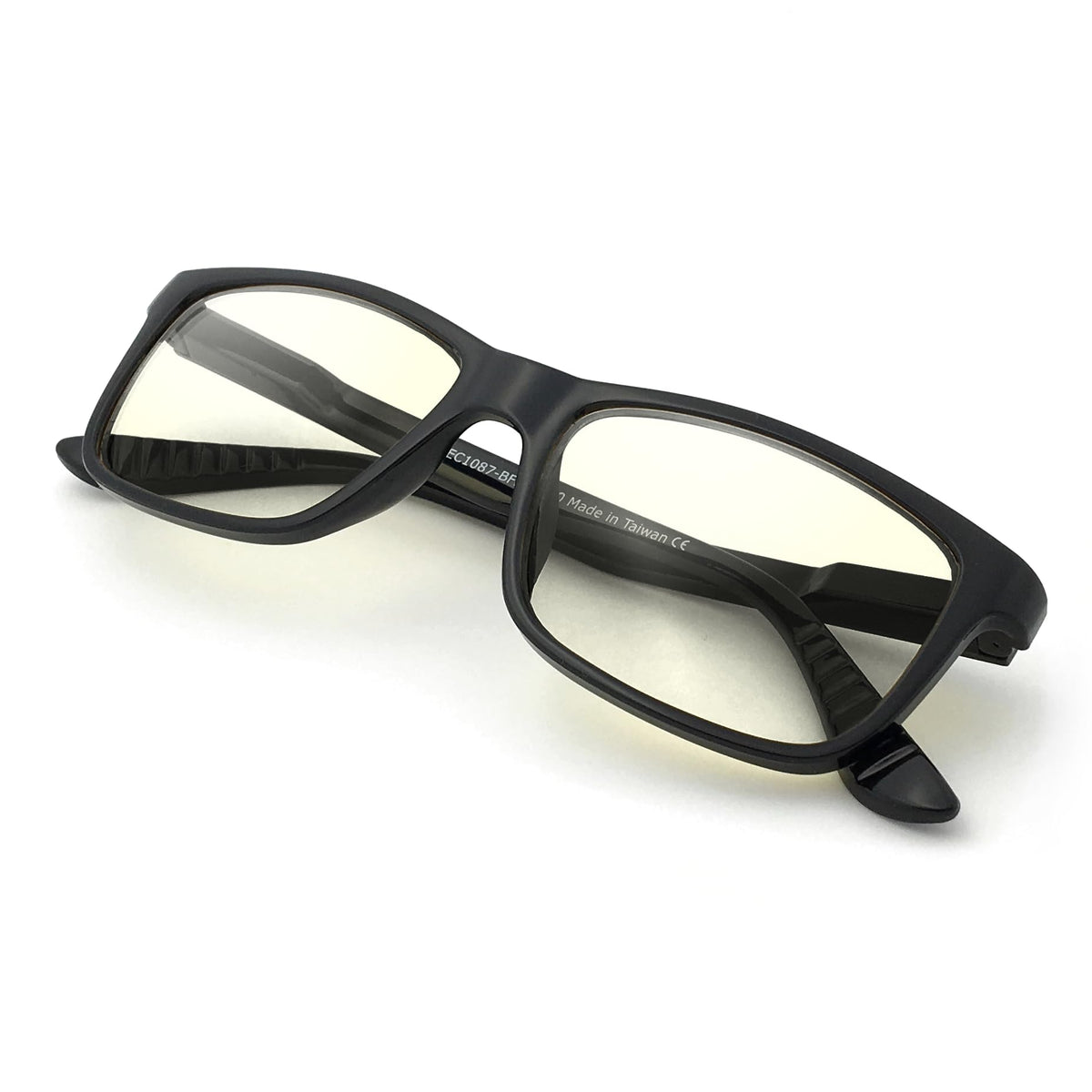 J+S Haka blue light glasses side view with black frame reduce eye strain