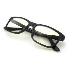 J+S Haka blue light glasses side view with black frame reduce eye strain