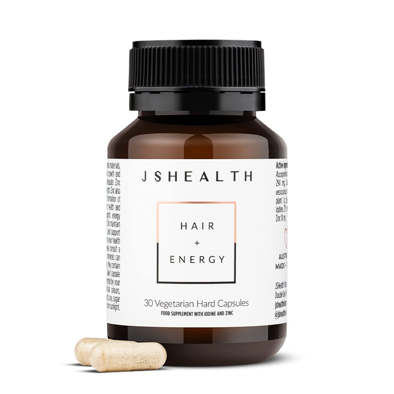 JSHealth Hair & Energy Formula bottle with capsules for daily vitality and hair support