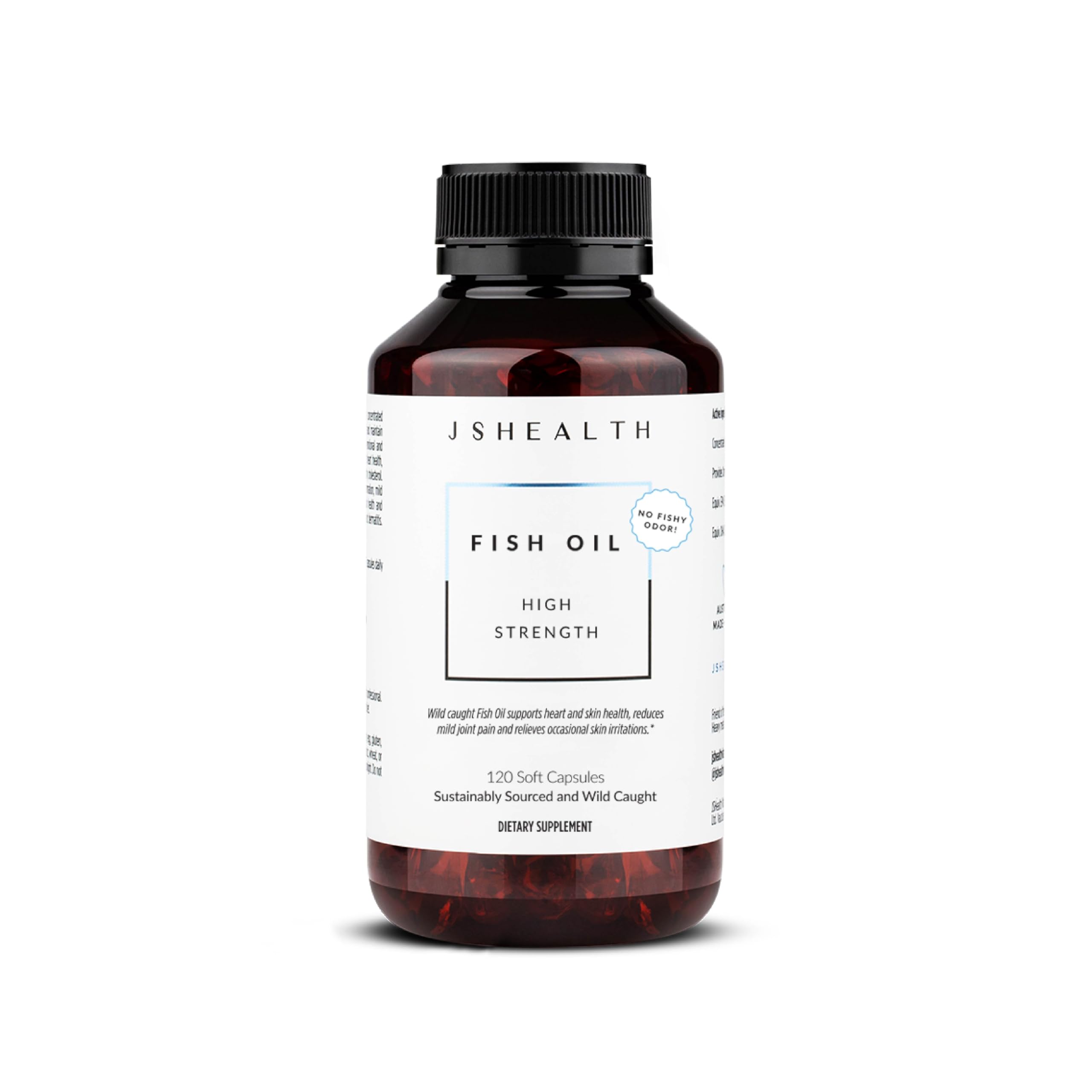 JSHealth high-strength fish oil capsules ready for daily Omega-3 support.