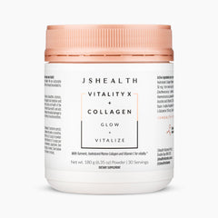 JSHealth Vitality X + Collagen bottle pour for daily energy routine.