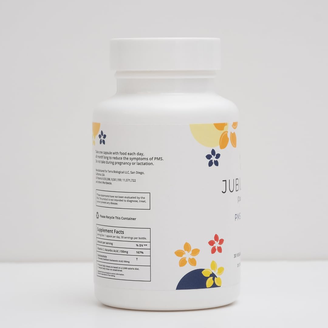 Jubilance PMS packaging box highlights vegan non-GMO credentials