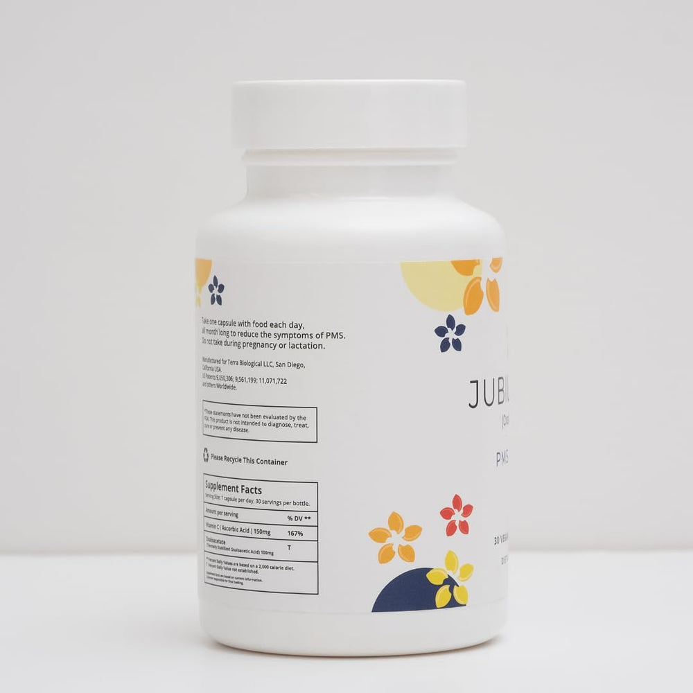 Jubilance PMS packaging box highlights vegan non-GMO credentials