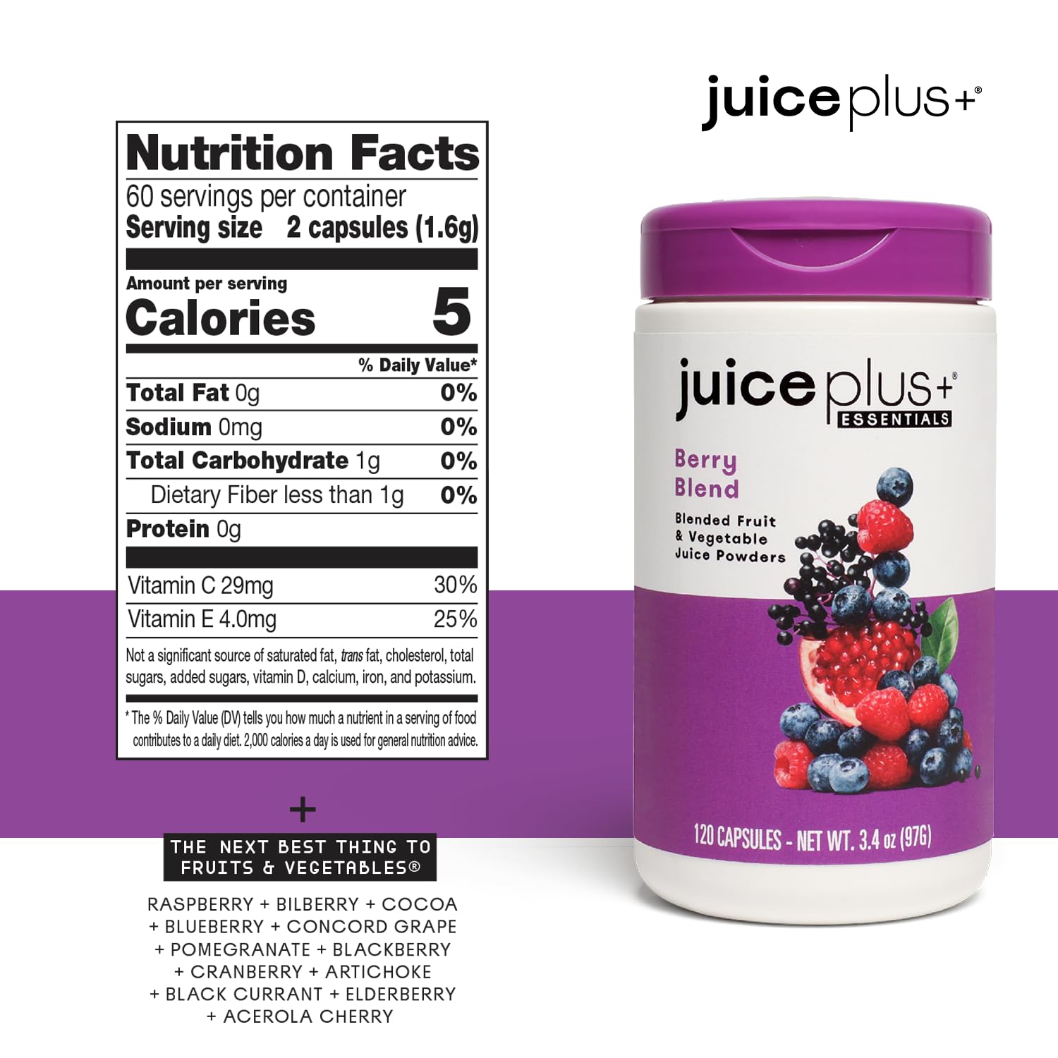 Pouring Juice Plus+ Berry Blend from the bottle for easy serving