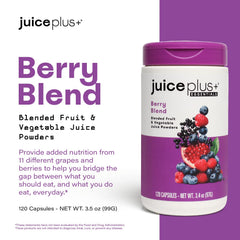 Close-up of Juice Plus+ Berry Blend label highlighting ingredients