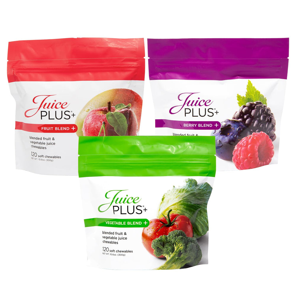 Juice Plus+ Fruit, Vegetable & Berry Blend soft chews – front view, plant-based daily nutrition option