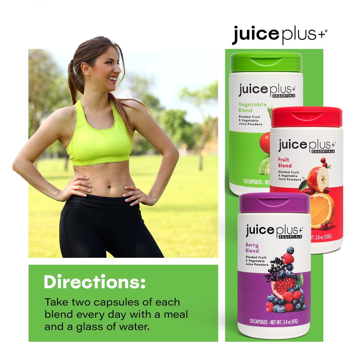 Vibrant colors from fruits and berries reflect Juice Plus+ plant-based nutrition visuals.