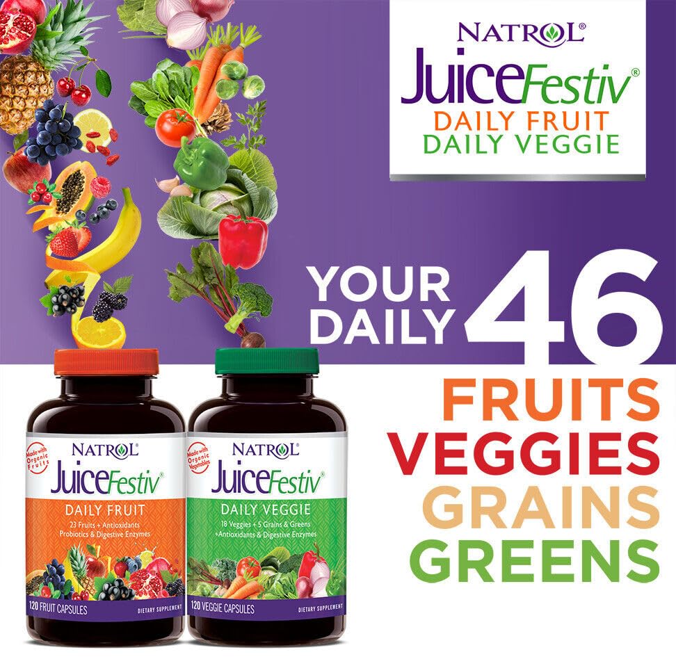 Juice Festiv bottle label shows organic fruit and veggie blend