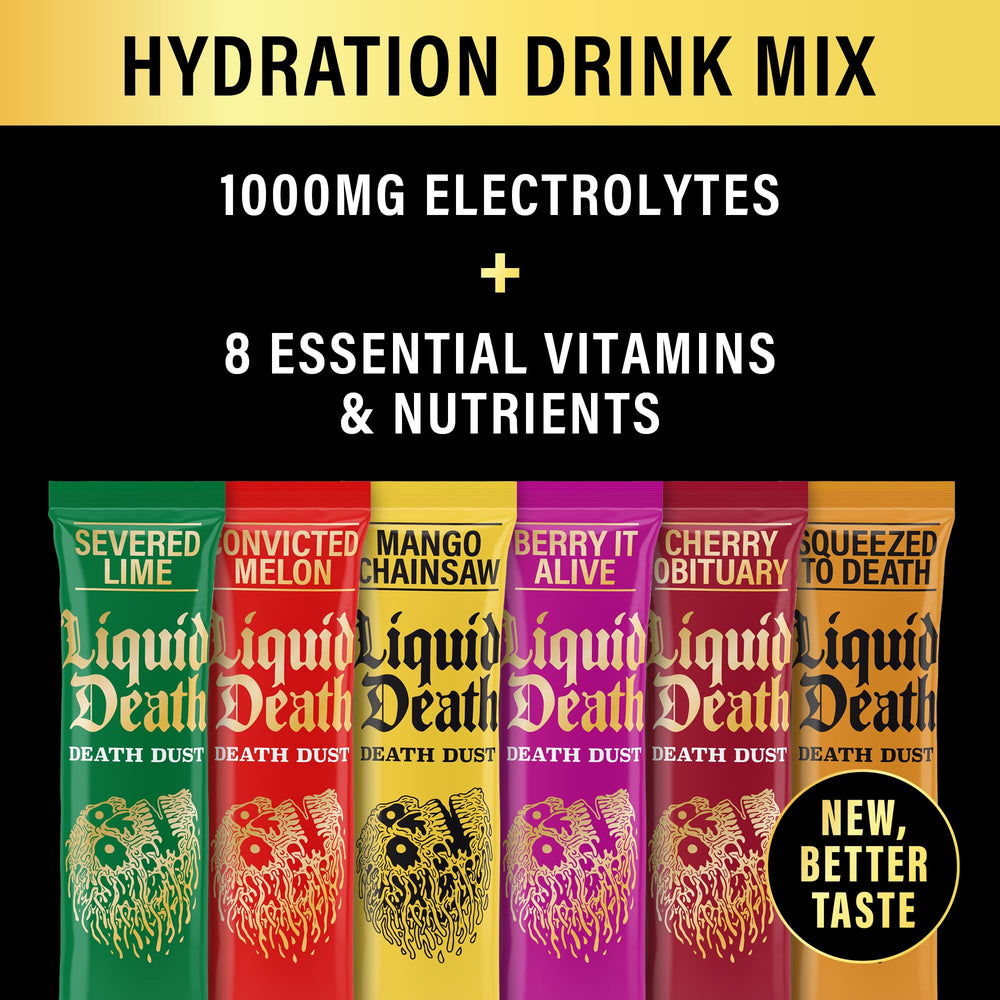 Juicy Mixes Death Dust classics variety pack ready for home hydration.