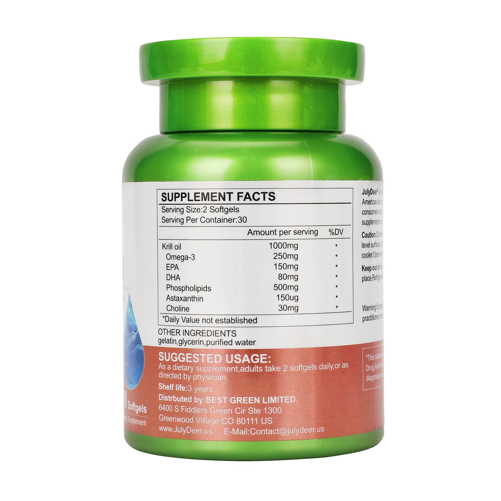 JulyDeer Krill Oil softgels closeup shows easy dosing and clean texture