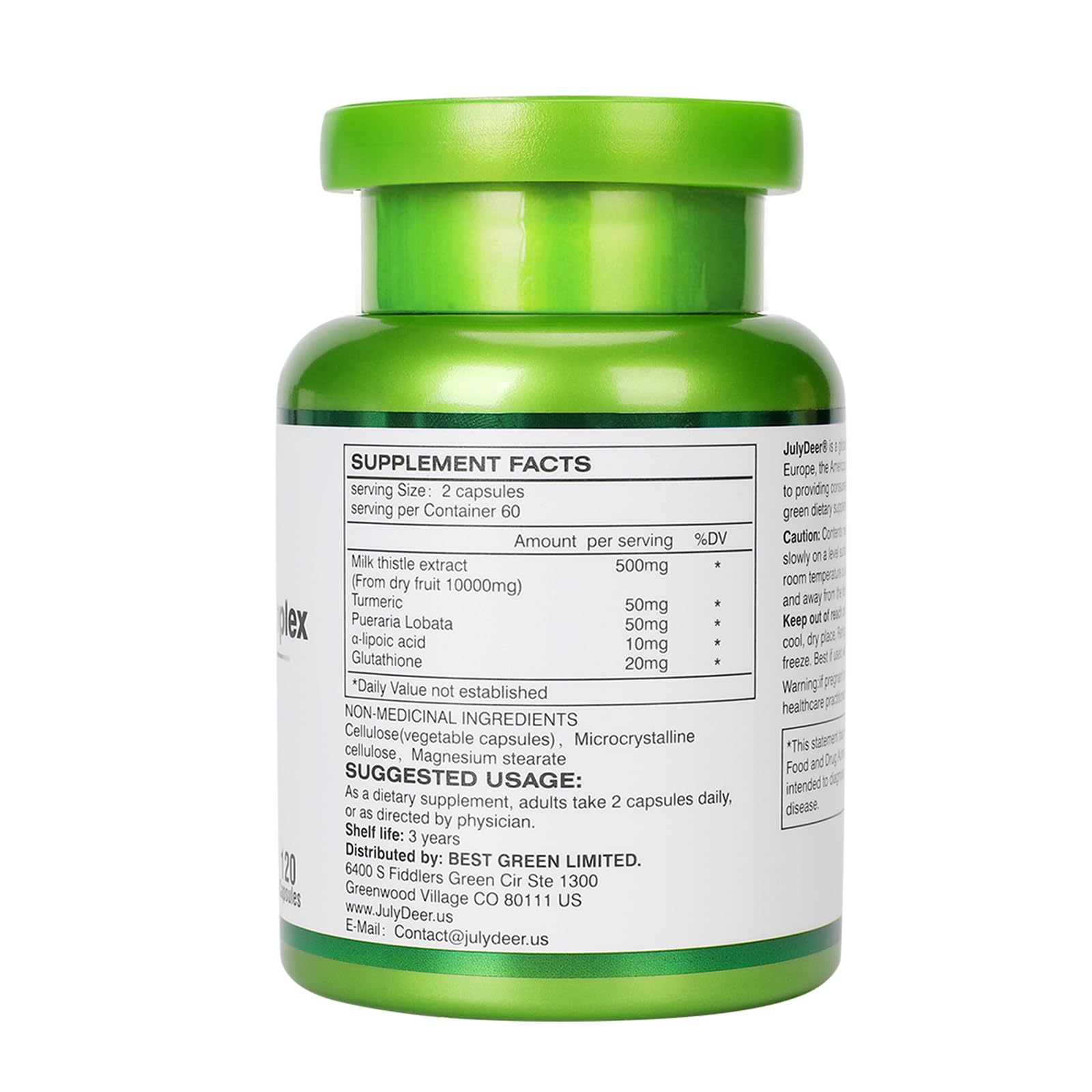 JulyDeer Milk Thistle label displaying ingredients and serving size details