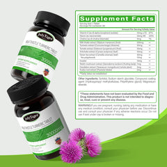Julytiegr milk thistle tablets close-up shows 60-count bottle for detox support.