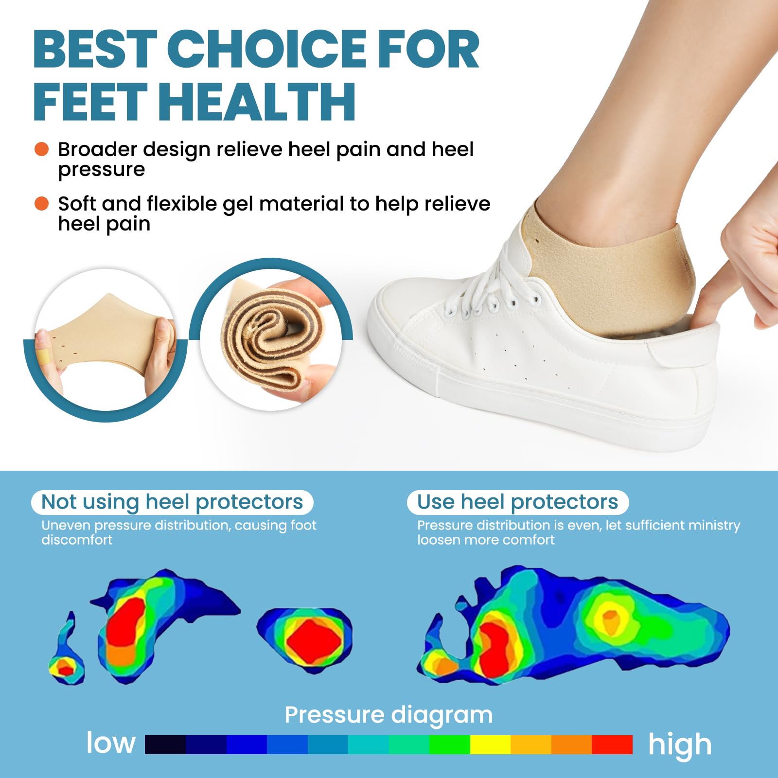 Jumpow active-use heel supports stay secure during walking and sports.