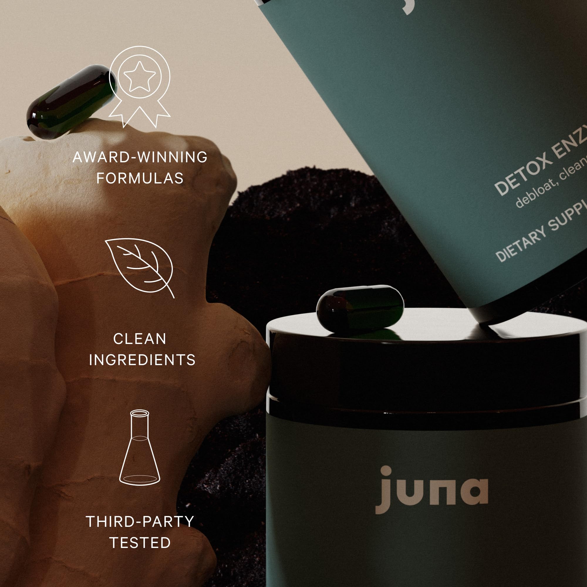 Juna Detox product featuring spore-forming probiotic for gut delivery.