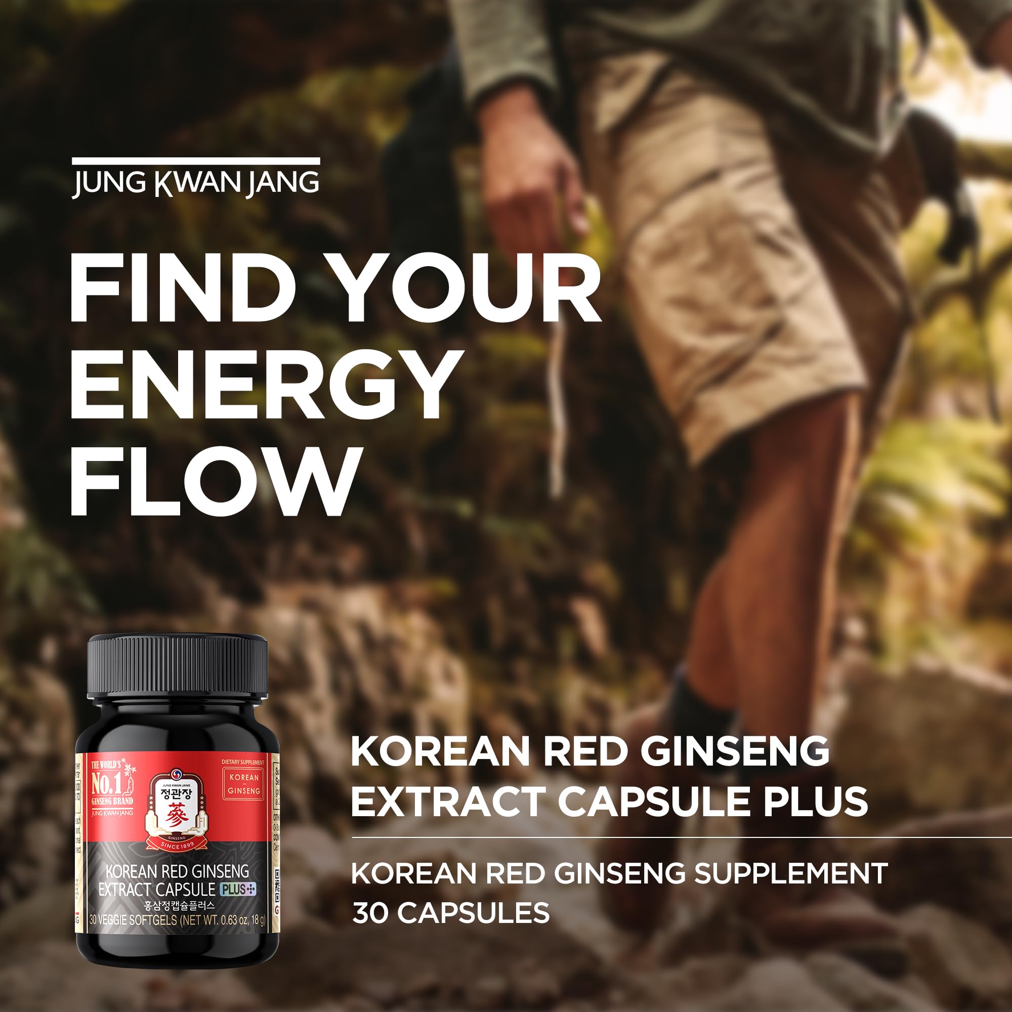 Closeup of JUNG KWAN JANG ginseng capsules highlighting smooth intake