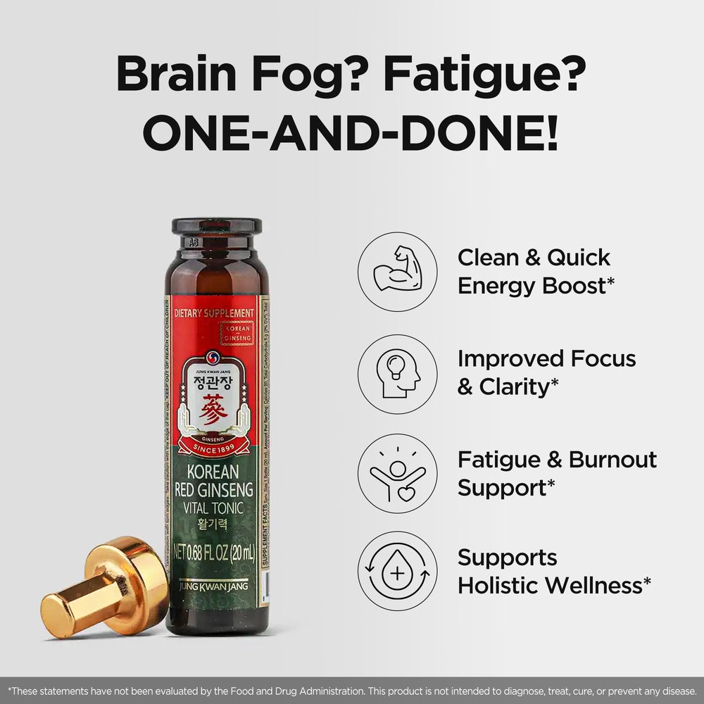 Vital Tonic with ginger and fruit blend, a refreshing natural energy boost.