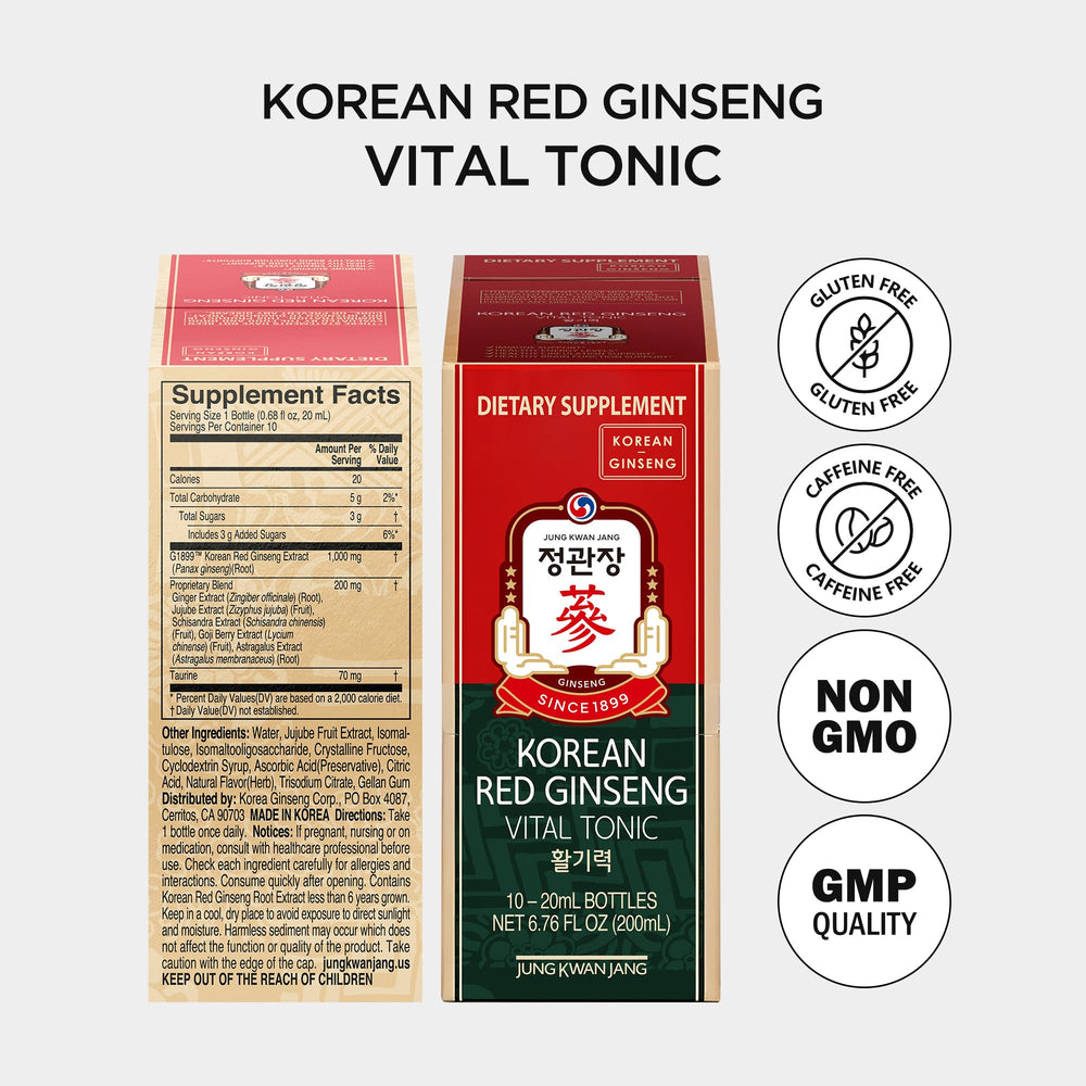 On-the-go Jung Kwan Jang Vital Tonic shot in hand for quick focus.