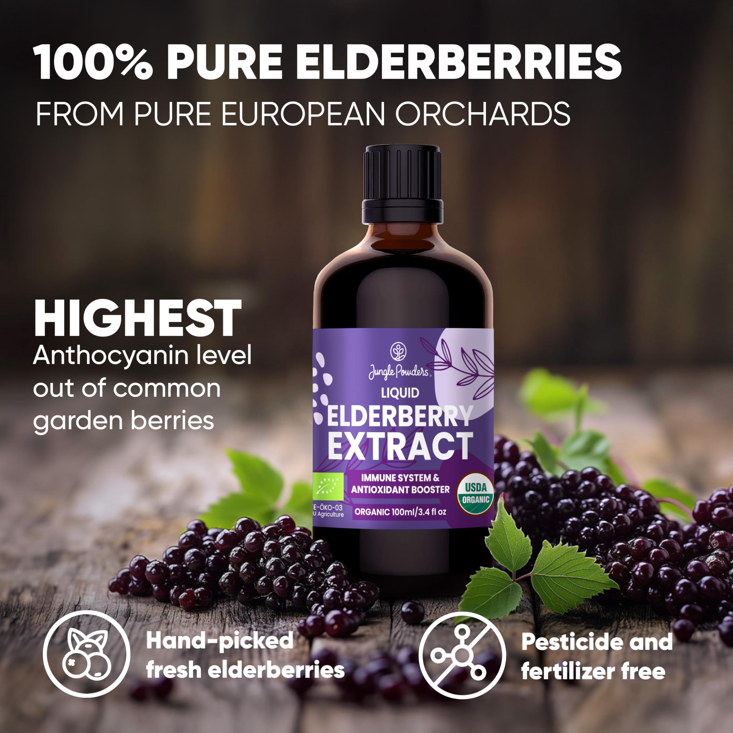 Nordic-farmed elderberries harvest emphasizes European origin and purity.