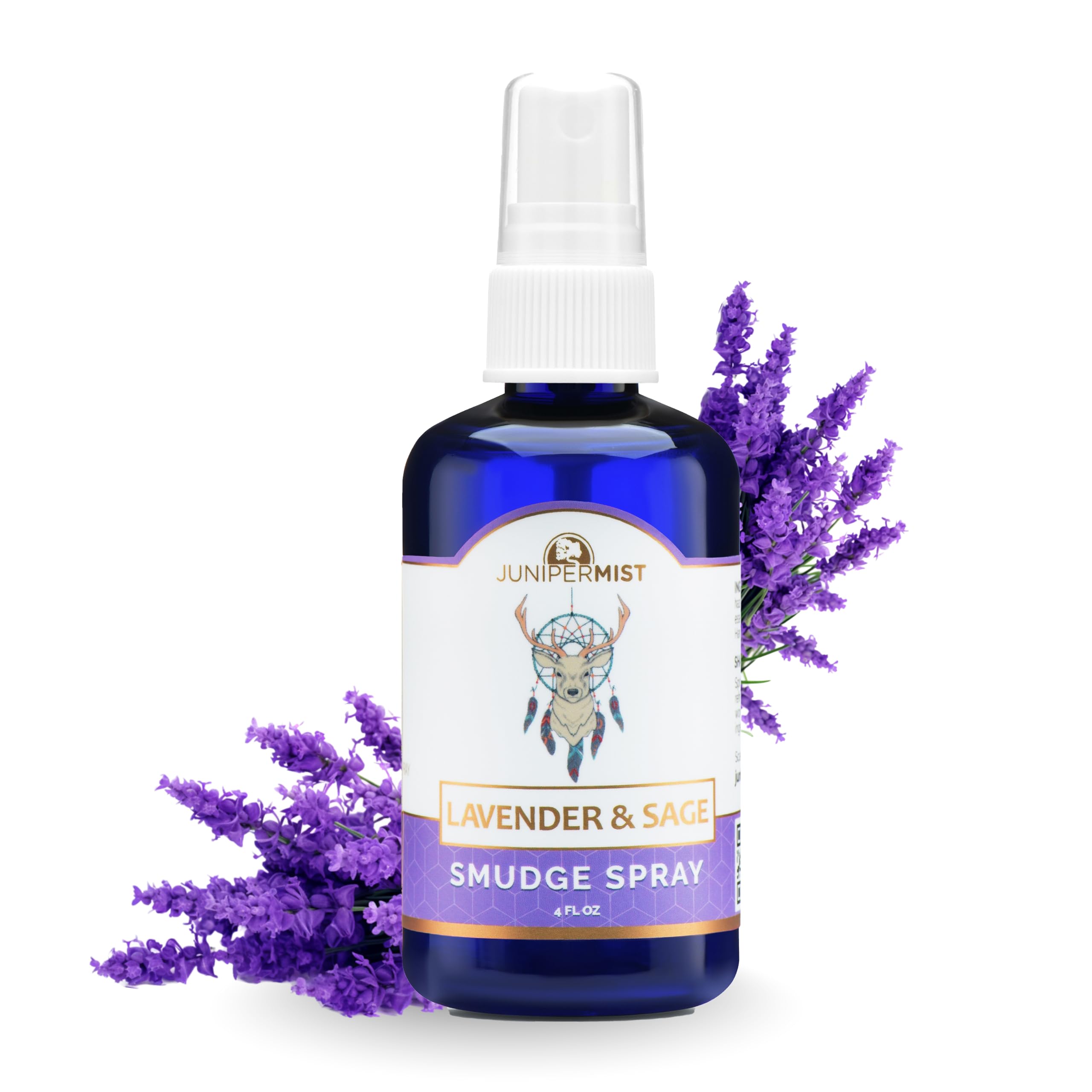 JUNIPERMIST Lavender and Sage smudge spray bottle for calm energy cleansing.