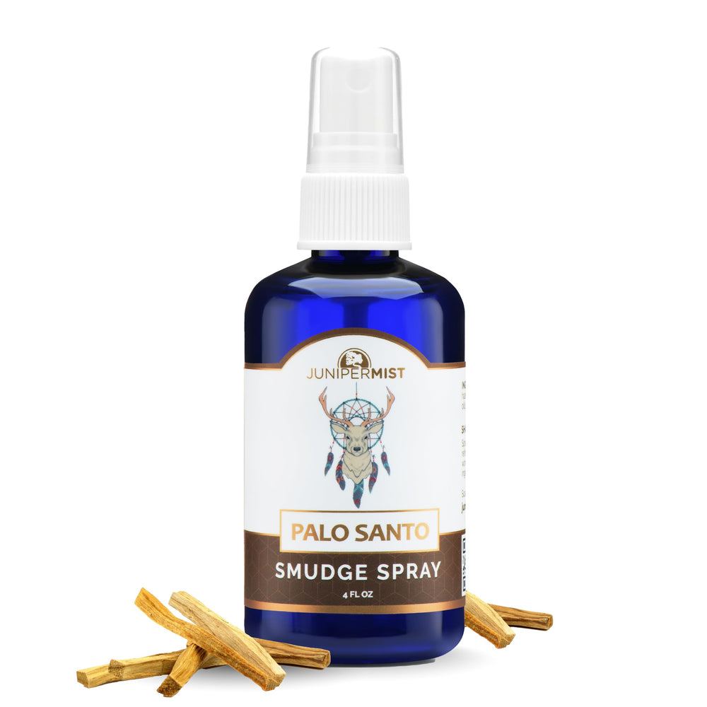 JUNIPERMIST Palo Santo Sage Spray bottle for quick energy cleansing.