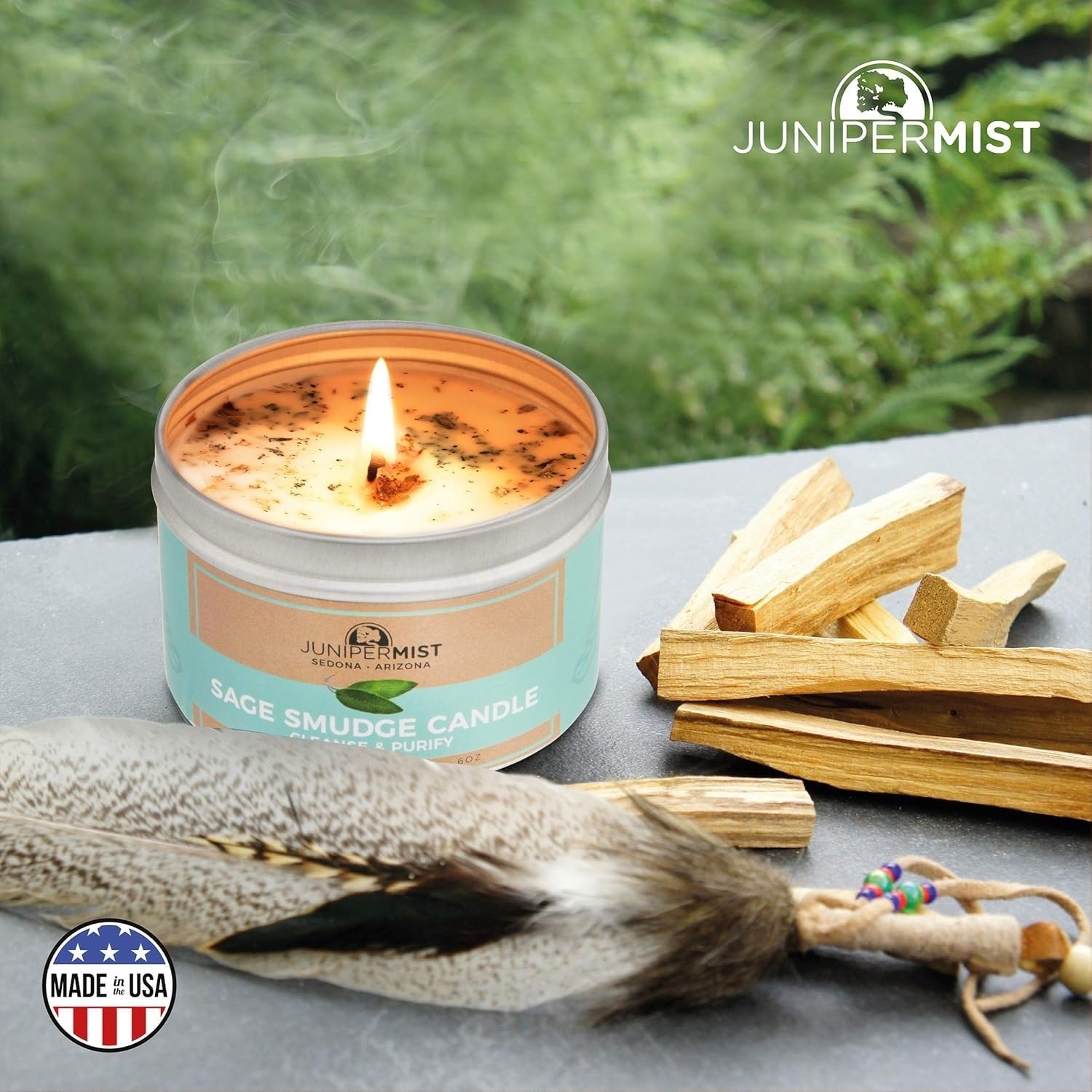 JUNIPERMIST Sedona handmade ritual candle suitable for protection and intention.