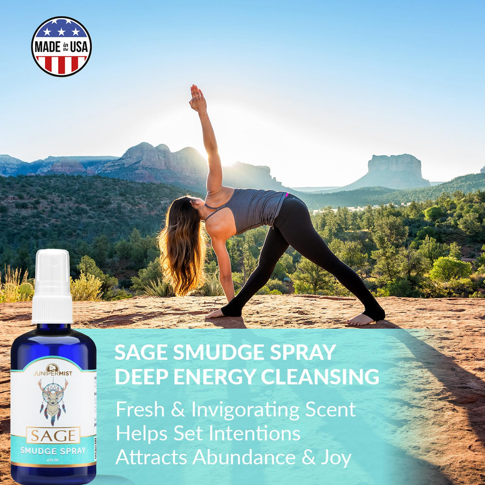 JUNIPERMIST smudge spray with cedarwood aroma calms rooms.