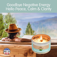 JUNIPERMIST Sage Smudge Candle white sage leaf close-up highlighting purity and energy.