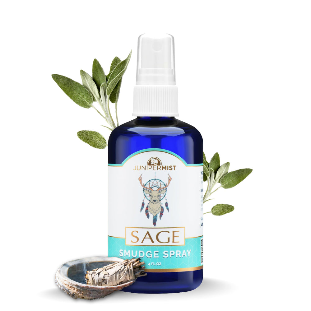 JUNIPERMIST white sage spray bottle for cleansing spaces and aura protection.