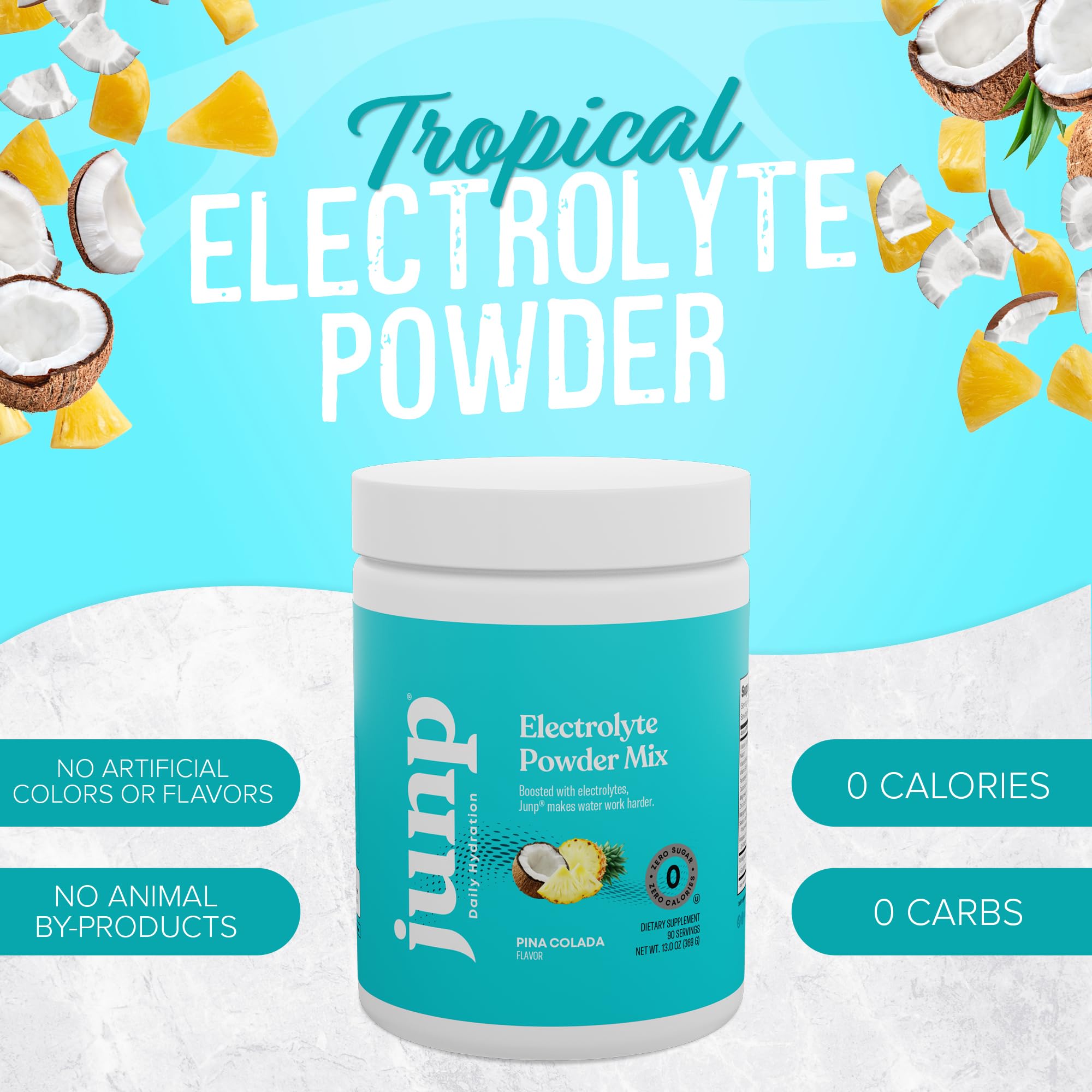 JUNP electrolytes glass shows refreshing Pina Colada hydration after training