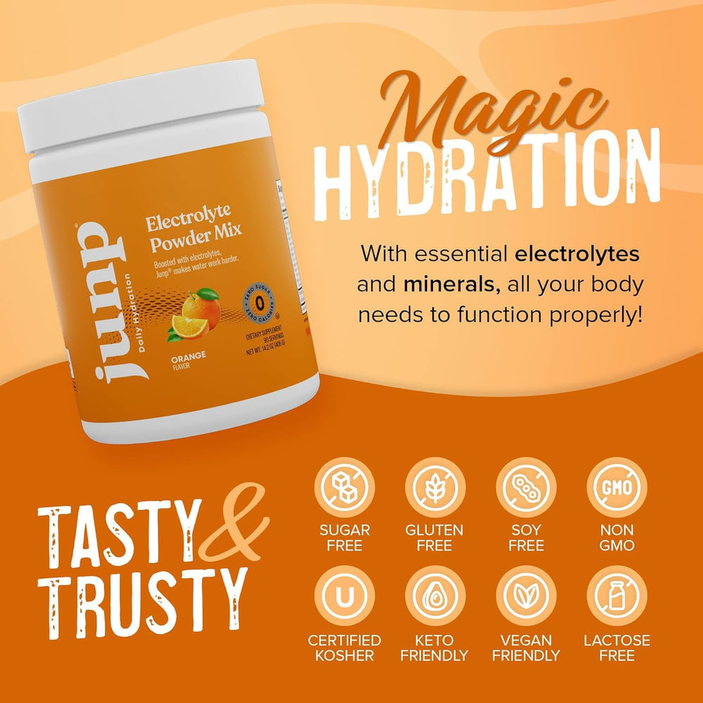Portable JUNP powder ideal for pre- and post-workout hydration.