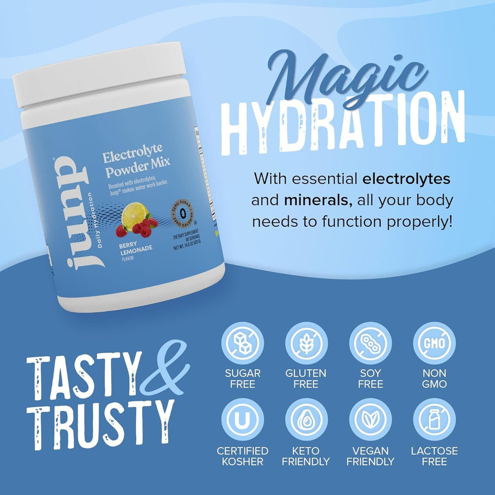 JUNP vegan-friendly electrolyte powder emphasizes plant-based hydration options.
