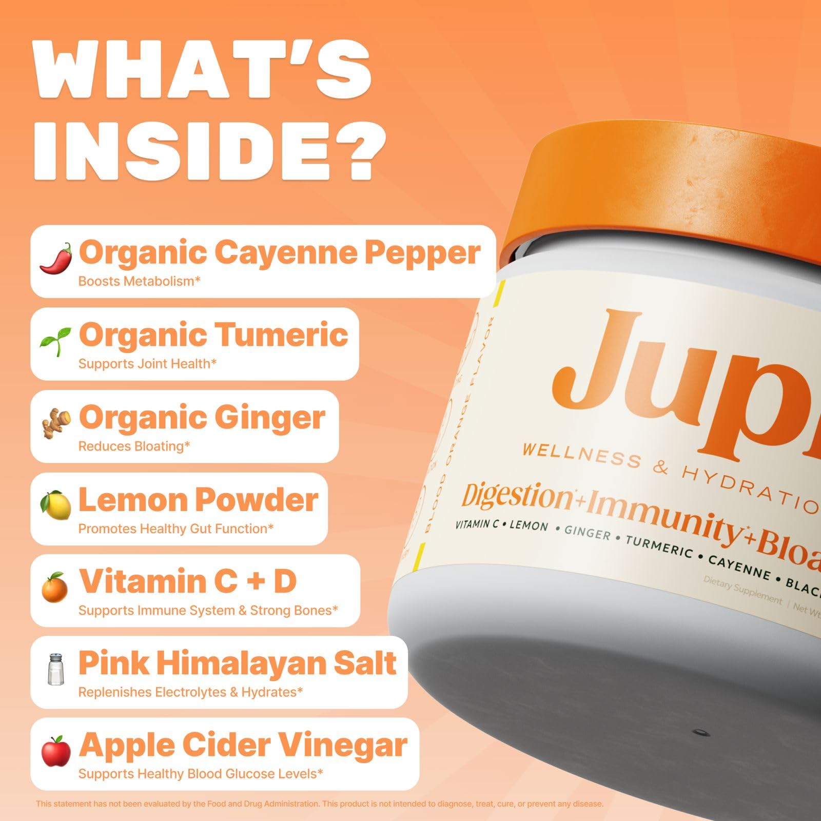 Jupi citrus drink glass highlighting Vitamin C for daily wellness