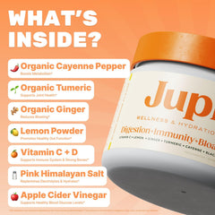 Jupi citrus drink glass highlighting Vitamin C for daily wellness