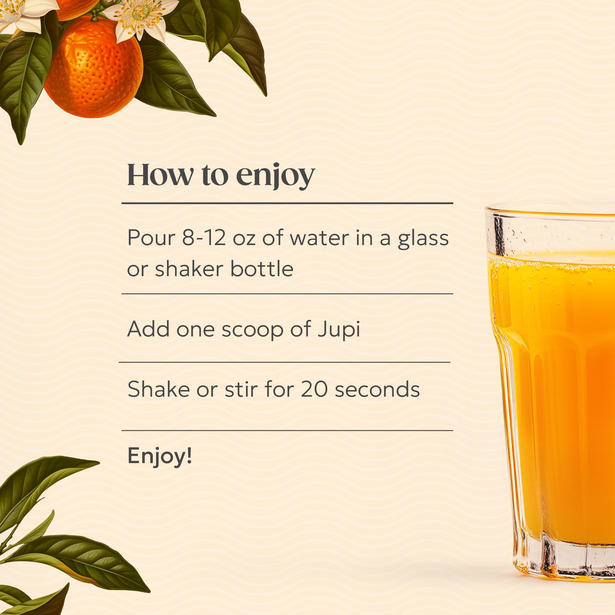 Jupi ingredients label showcasing clean, organic ingredients