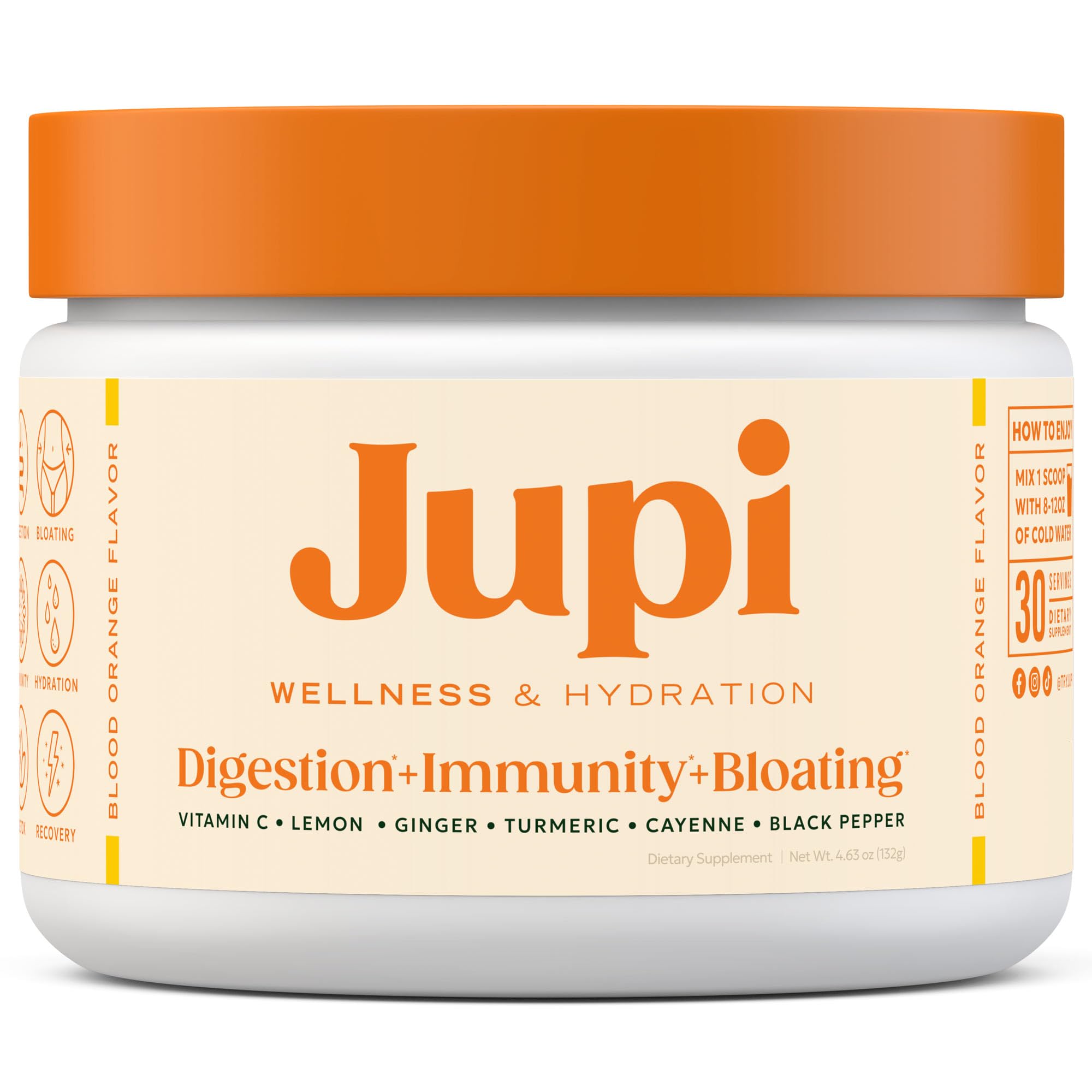 Jupi turmeric shot in a glass showing a refreshing citrus energy boost