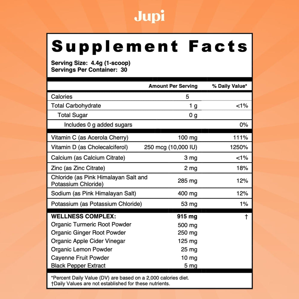 Jupi Vitamin C powder pack emphasizes vegan, gluten-free wellness