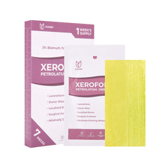 JUSORE Xeroform Dressing, empaque estéril para uso práctico en emergencias.