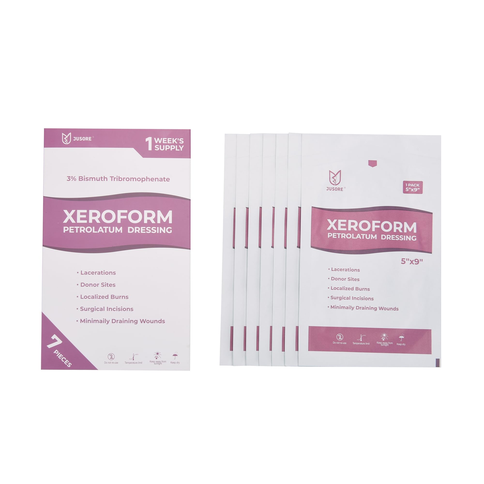 JUSORE Xeroform Dressing, opcion de primeros auxilios para quemaduras y cortes.