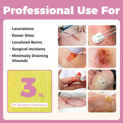 JUSORE Xeroform Petrolatum Dressing 4x4 gauze close-up shows soft mesh and antiseptic sheen for wound care.