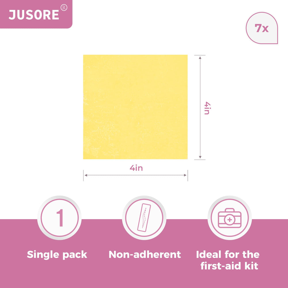 JUSORE Xeroform Petrolatum Dressing sterile pouch ensures hygiene before use for safe application.