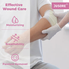 JUSORE Xeroform Petrolatum Dressing wound contact demonstrates non-adhesive adherence and gentle removal.